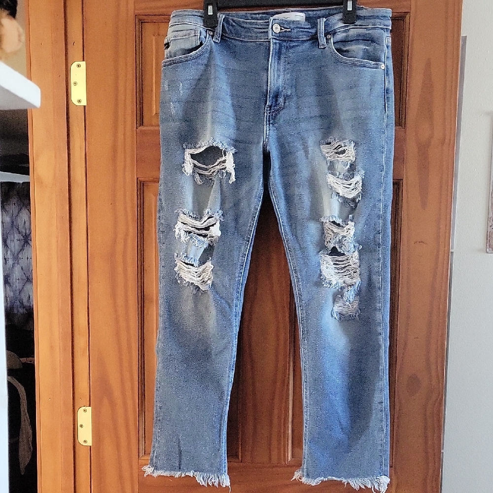 KanCan Ripped Ankle Jeans in Blue